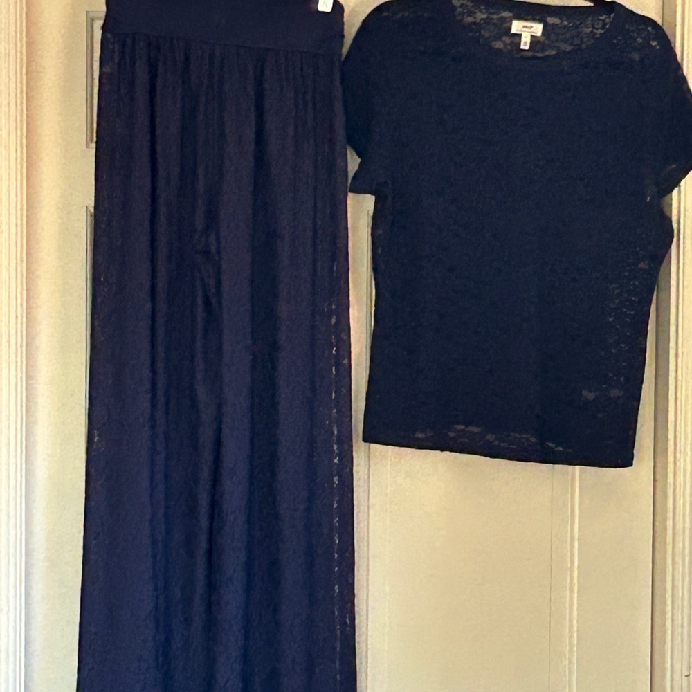 Lace Pants Navy Blue Flow AEO Semi Sheer Size Small Tall ST Versatile Lace Pants